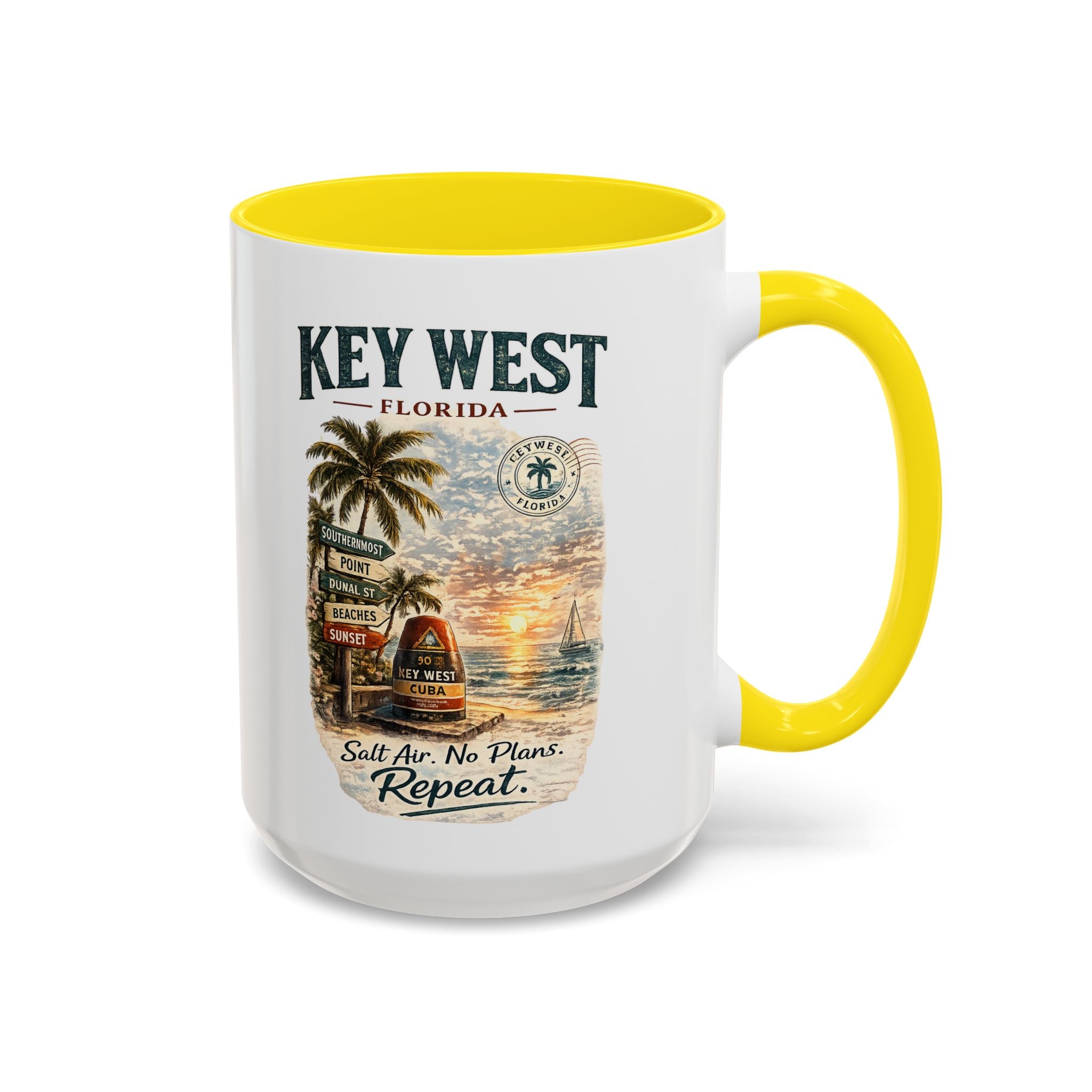 Key West Florida Coffee Mug - 'Salt Air. No Plans. Repeat.' Beach Souvenir Accent Mug (11/15oz)