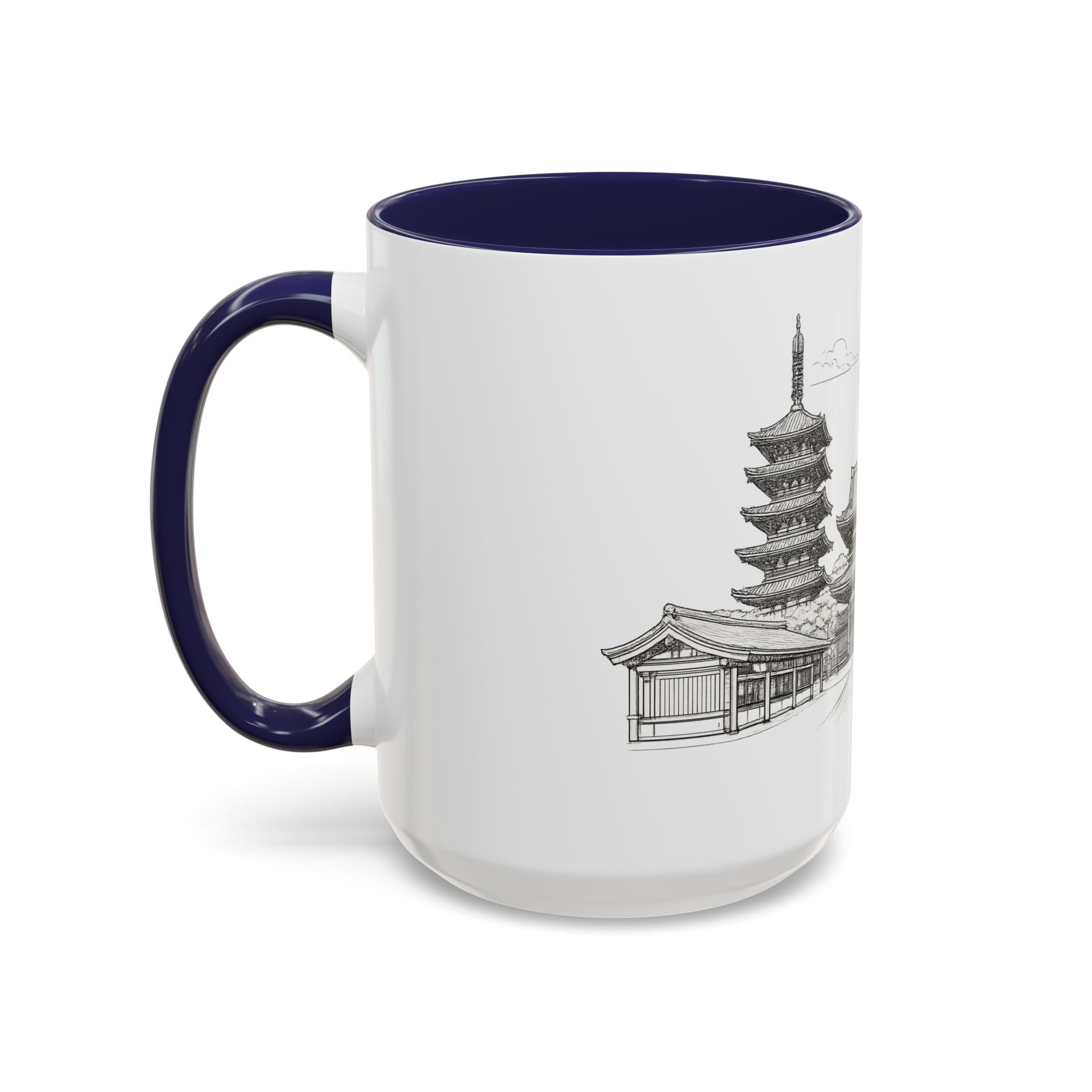 Senso-ji Temple Accent Coffee Mug — Asakusa Japan Minimal Outline Design (11/15oz)