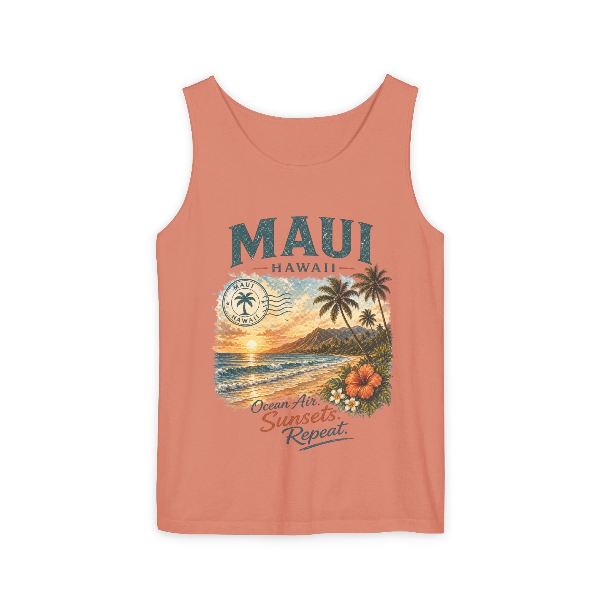 Maui Hawaii Tank Top — Ocean Air Sunsets Repeat Beach Graphic
