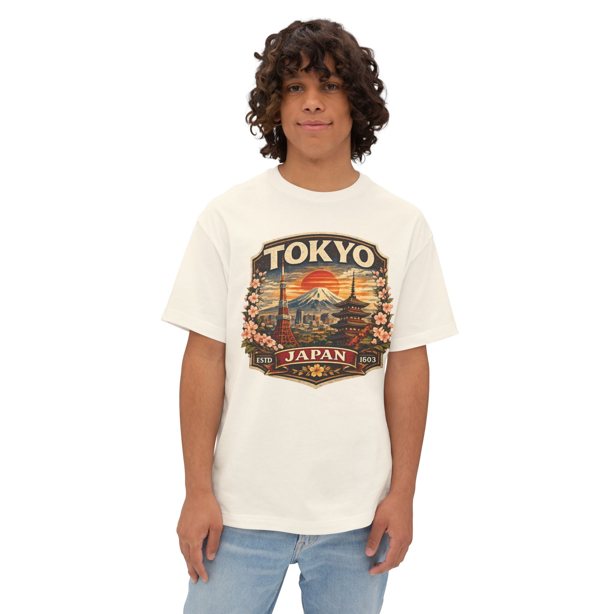 Tokyo Japan Vintage Badge Tee — Retro Mount Fuji & Sakura Graphic T-Shirt