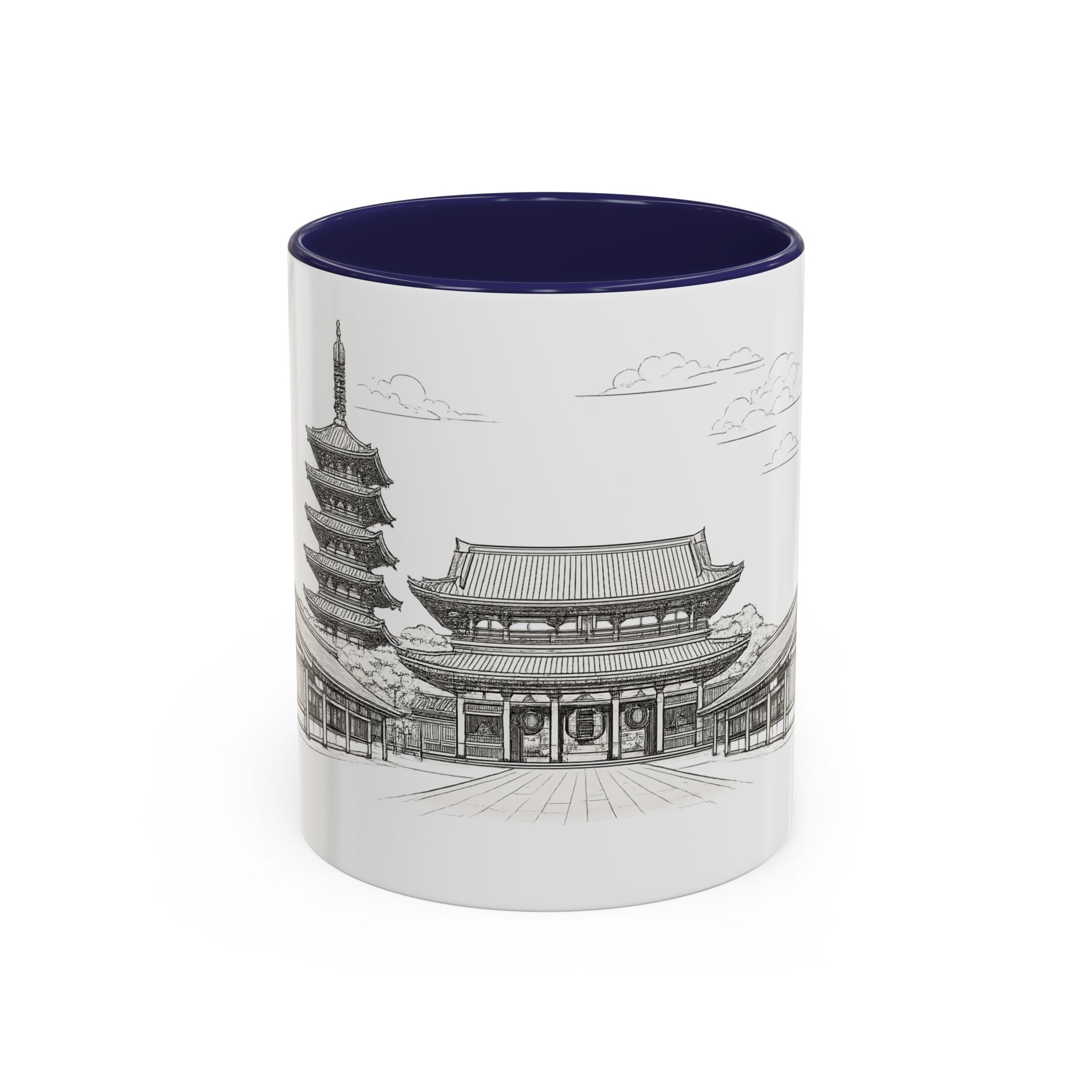Senso-ji Temple Accent Coffee Mug — Asakusa Japan Minimal Outline Design (11/15oz)