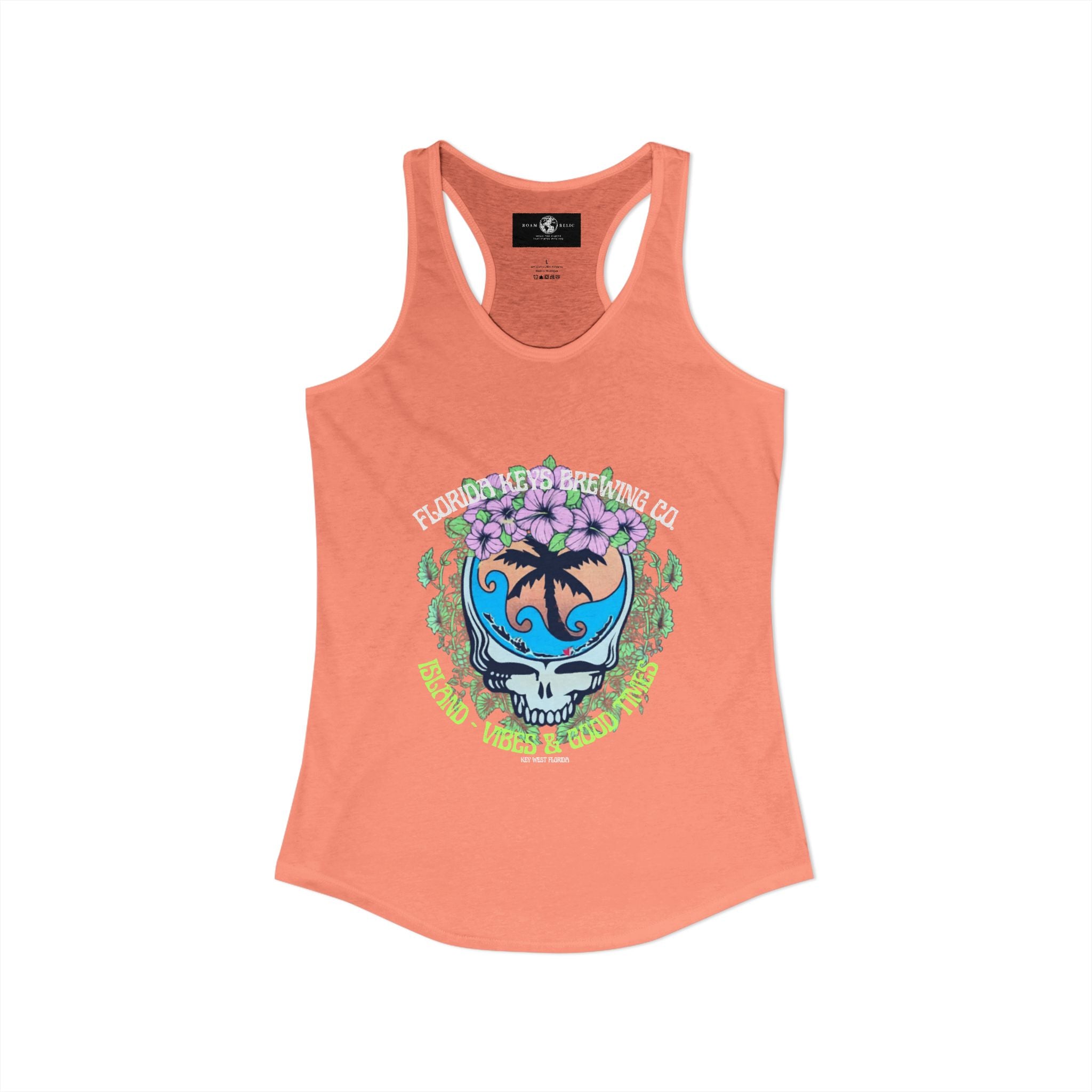 Island Vibes & Good Times Racerback Tank — Tropical Skull Graphic