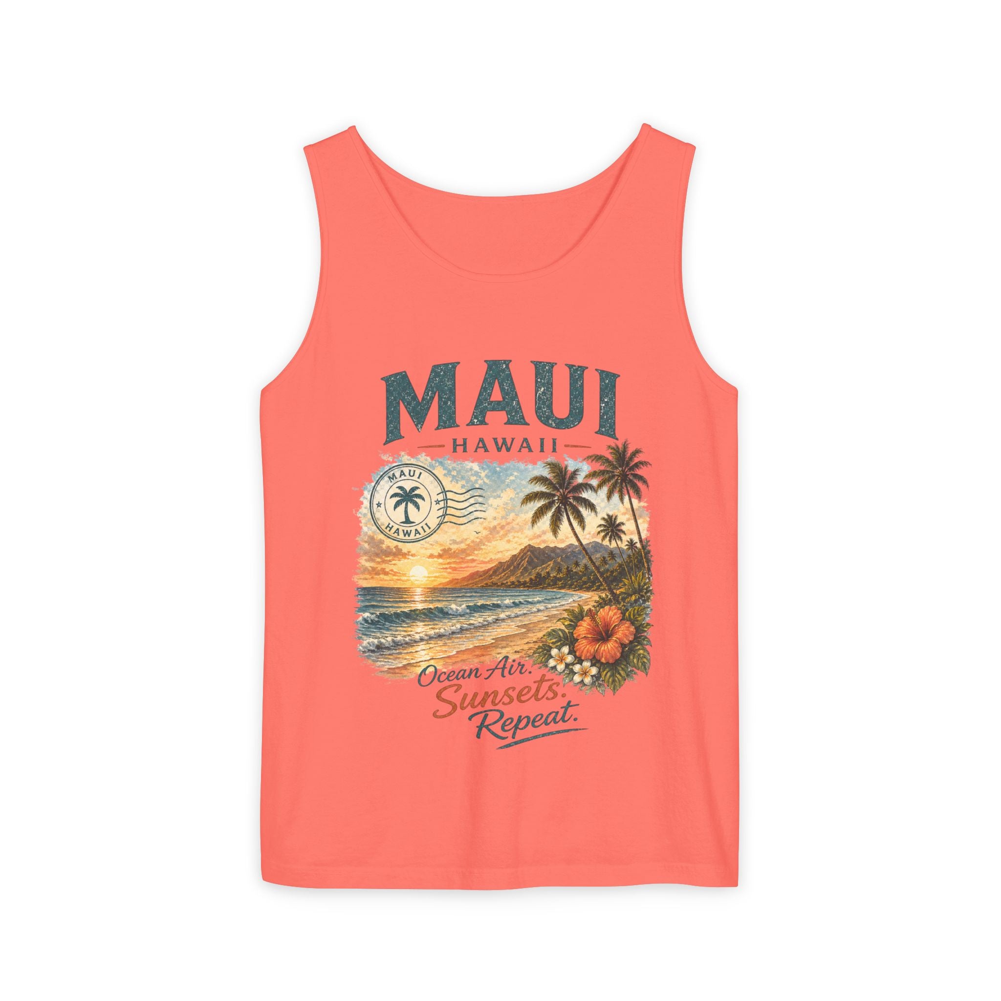 Maui Hawaii Tank Top — Ocean Air Sunsets Repeat Beach Graphic